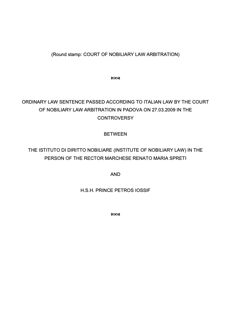 Court sentence of the nobiliary law arbitration - Padua on 27.03.2009.png